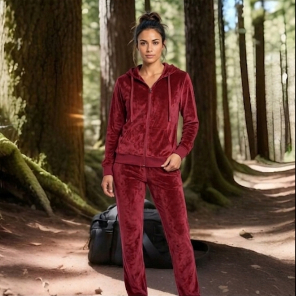 The North Polo Hoodie Jacket And Pants Size L Red Pockets Cotton Blend
